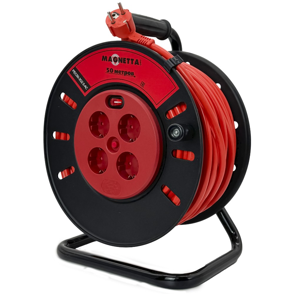 Удлинитель Magnetta PEC50-3G2.5-AC, 50 м, катушка (4 роз., 2,5 мм, 5,5 кВт, защита от перегрузки)