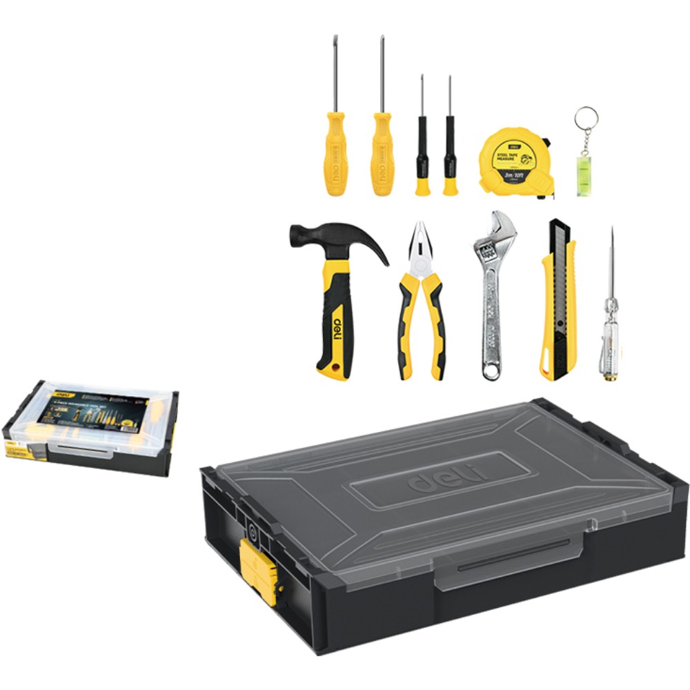 Набор ручного инструмента "Deli", 11 предметов, чемодан, черный, желтый