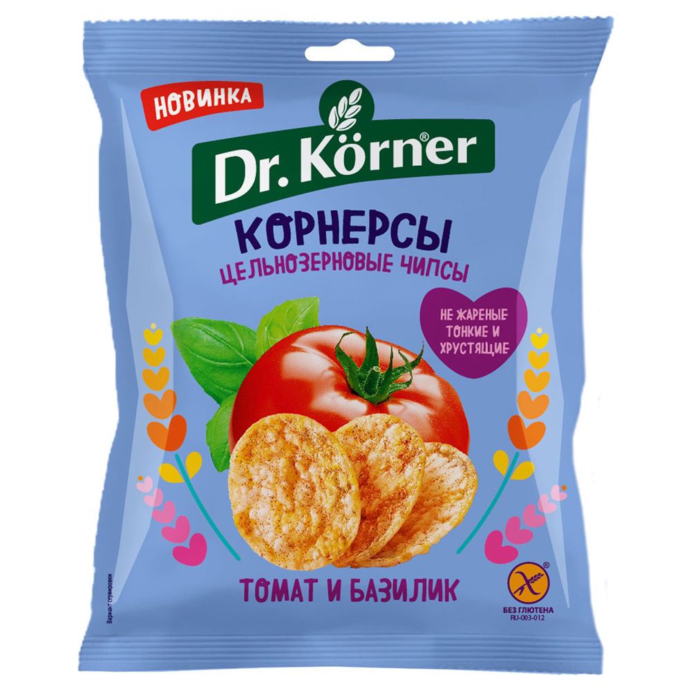 Чипсы "Dr.Korner" цельнозерновые с томатом и базиликом, 50 г