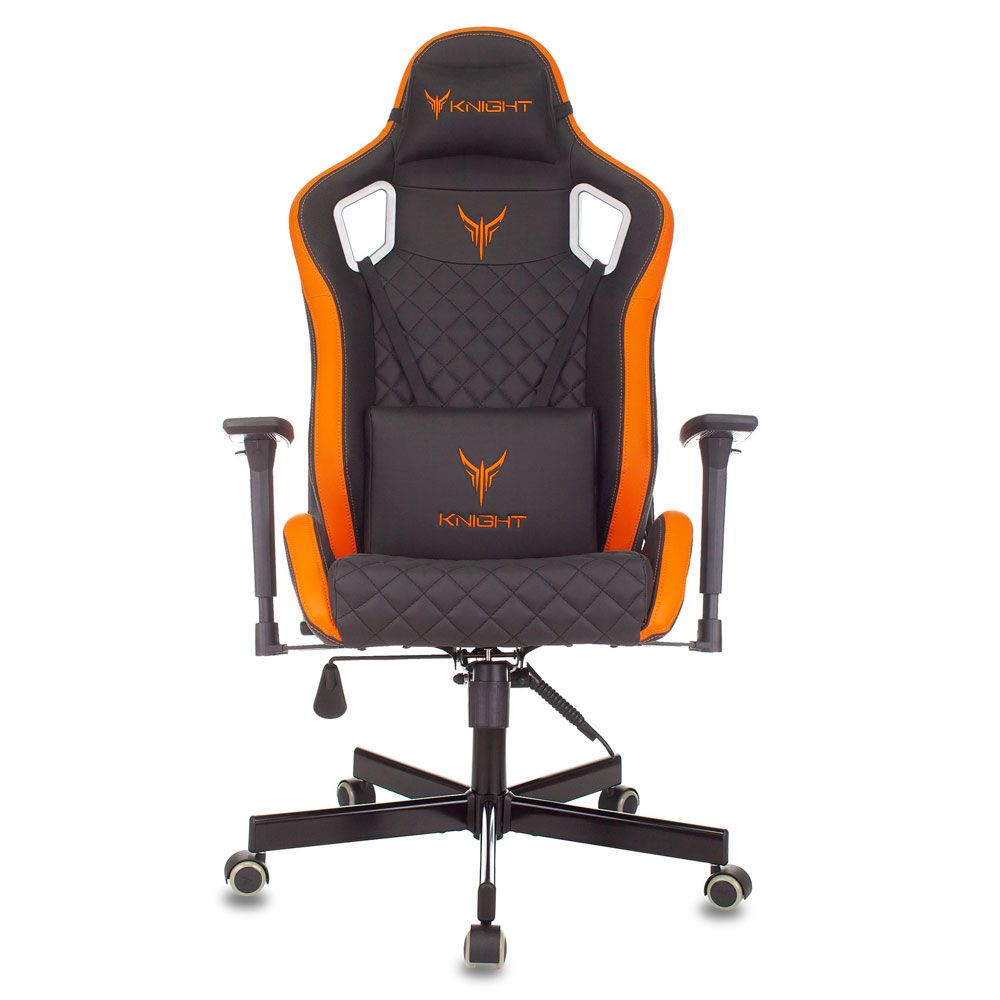 Кресло игровое Бюрократ "Knight Outrider", экокожа, металл, черный, оранжевый, ромбик - 2