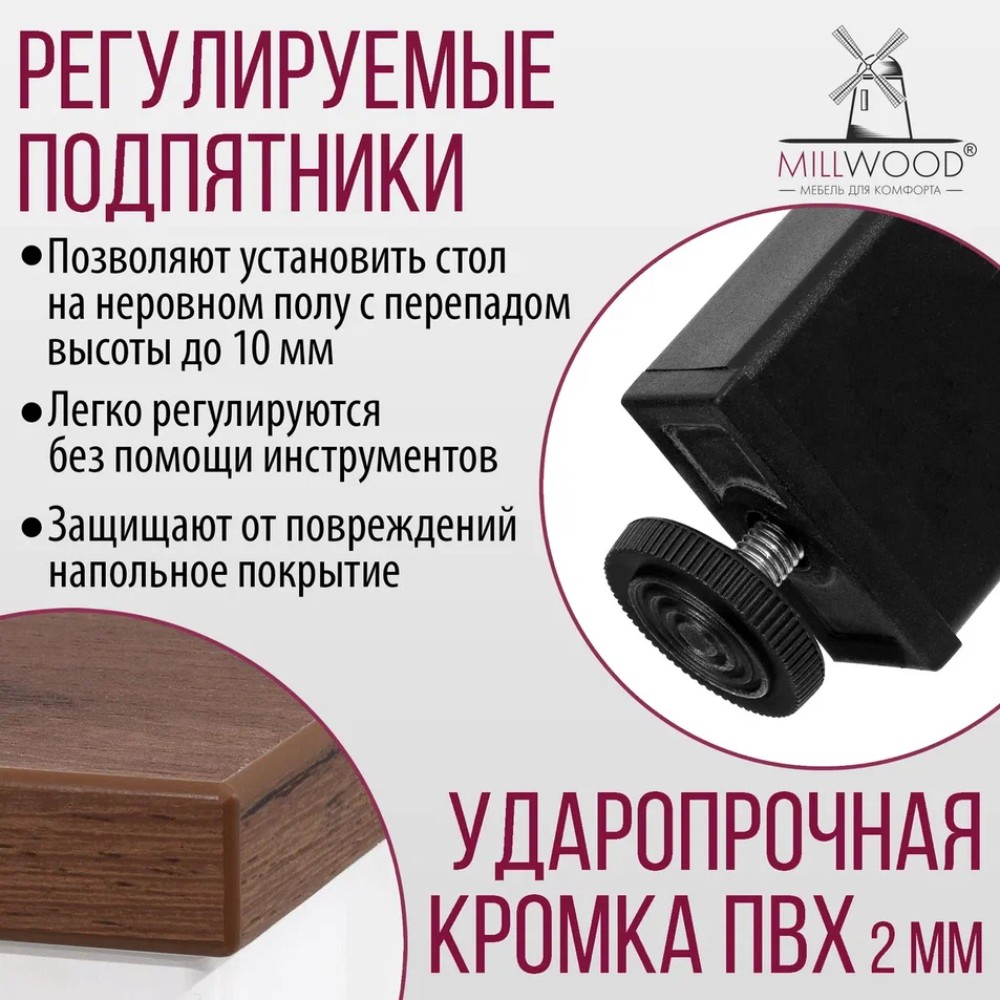 Стол Millwood Сеул, 1600х800 мм, дуб табачный крафт, черный - 6