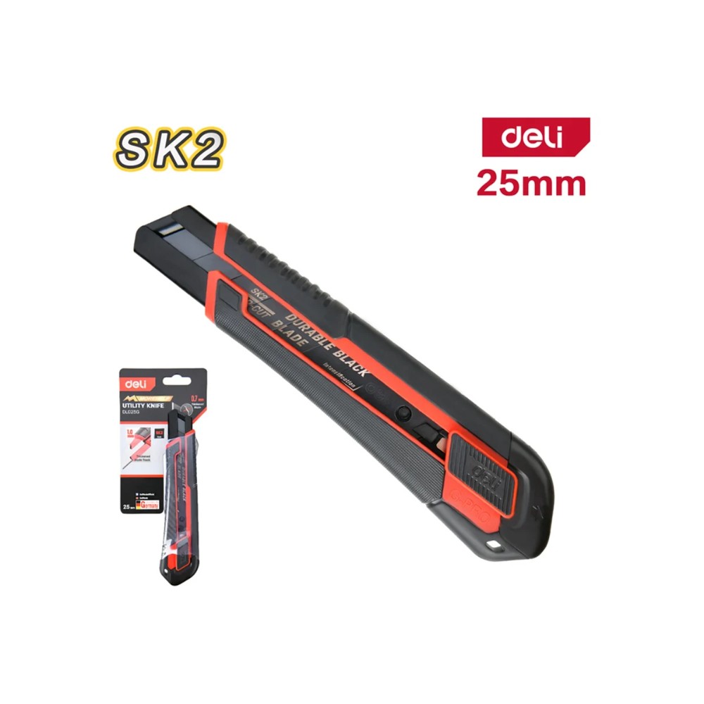 Нож строительный Deli RS EDL025G, 25 мм, универсальный, черный, красный