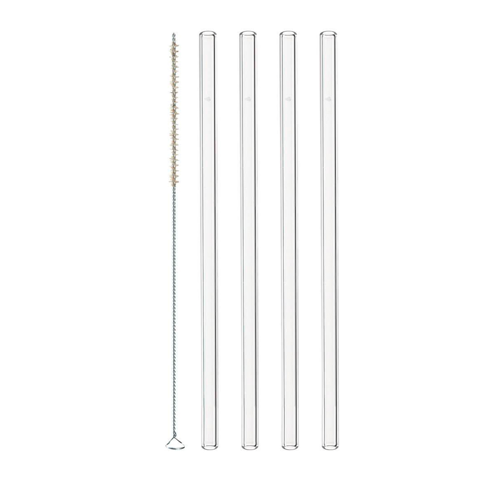 Трубочки стеклянные "Leonardo" + щетка, 21 см, 4 шт/упак, прозрачный