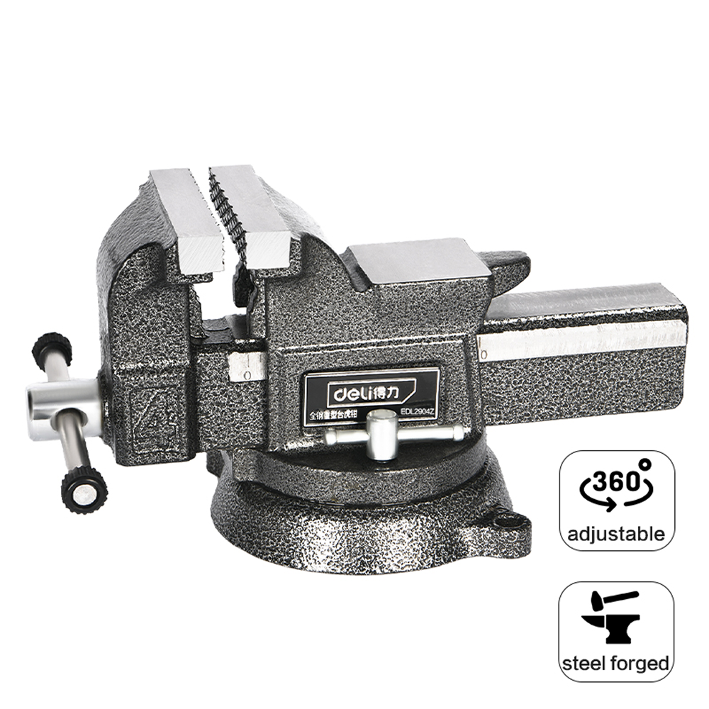 Тиски стальные Deli YS EDL2904Z, поворотные, с наковальней, 4"-100 мм - 7