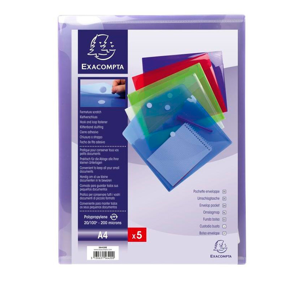 Папка-конверт на липучке "Velcro", A4, ассорти