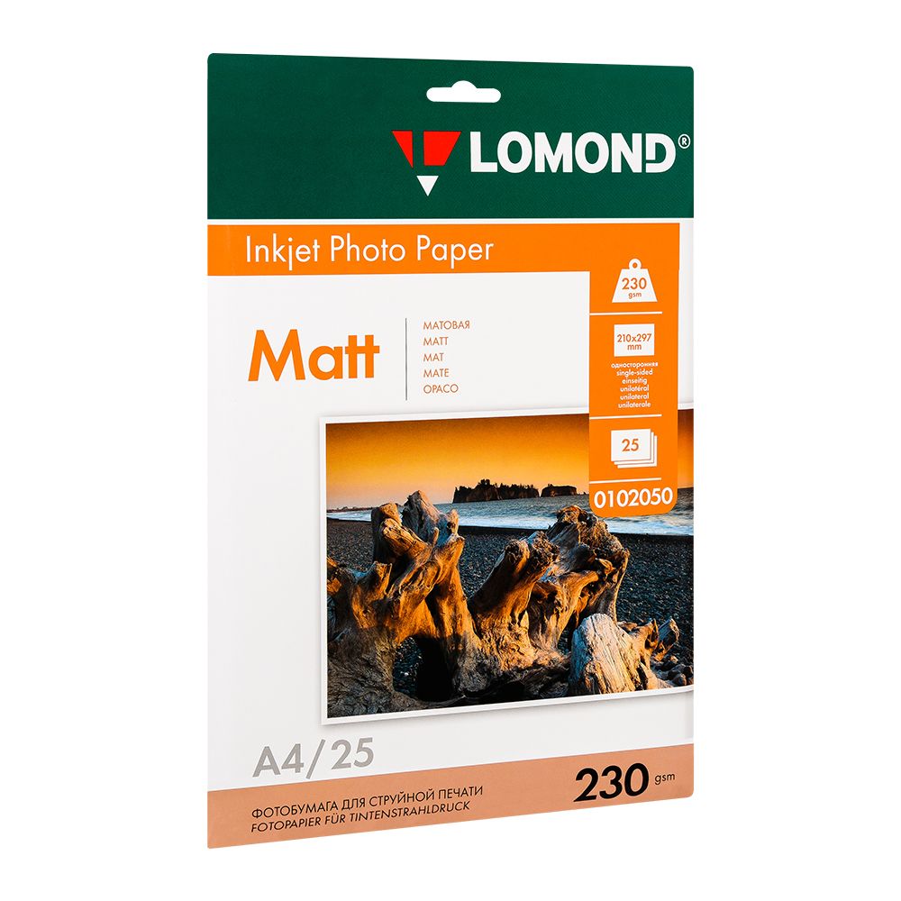 Фотобумага матовая для струйной фотопечати "Lomond", А4, 25 листов, 230 г/м2