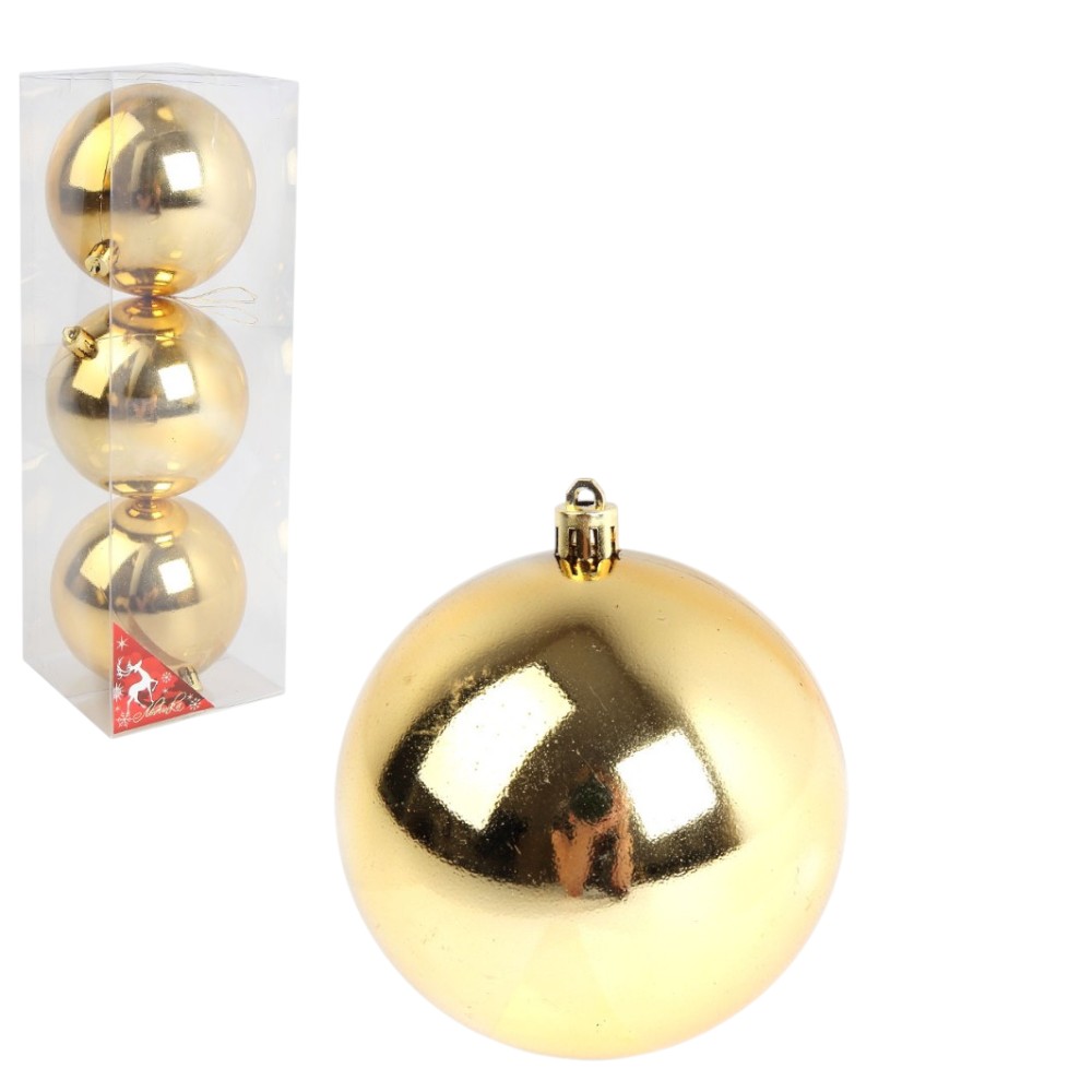 Шар елочный "Глянец", 10 см,, пластик, золотой, 3шт/уп.