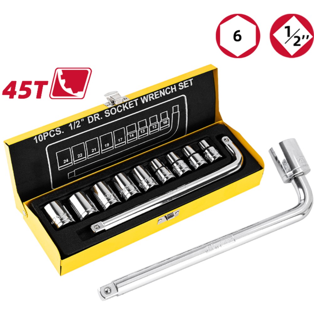 Набор головок торцевых Deli YS EDL2010T, 10-24 мм, 1/2", 10 шт., серебристый