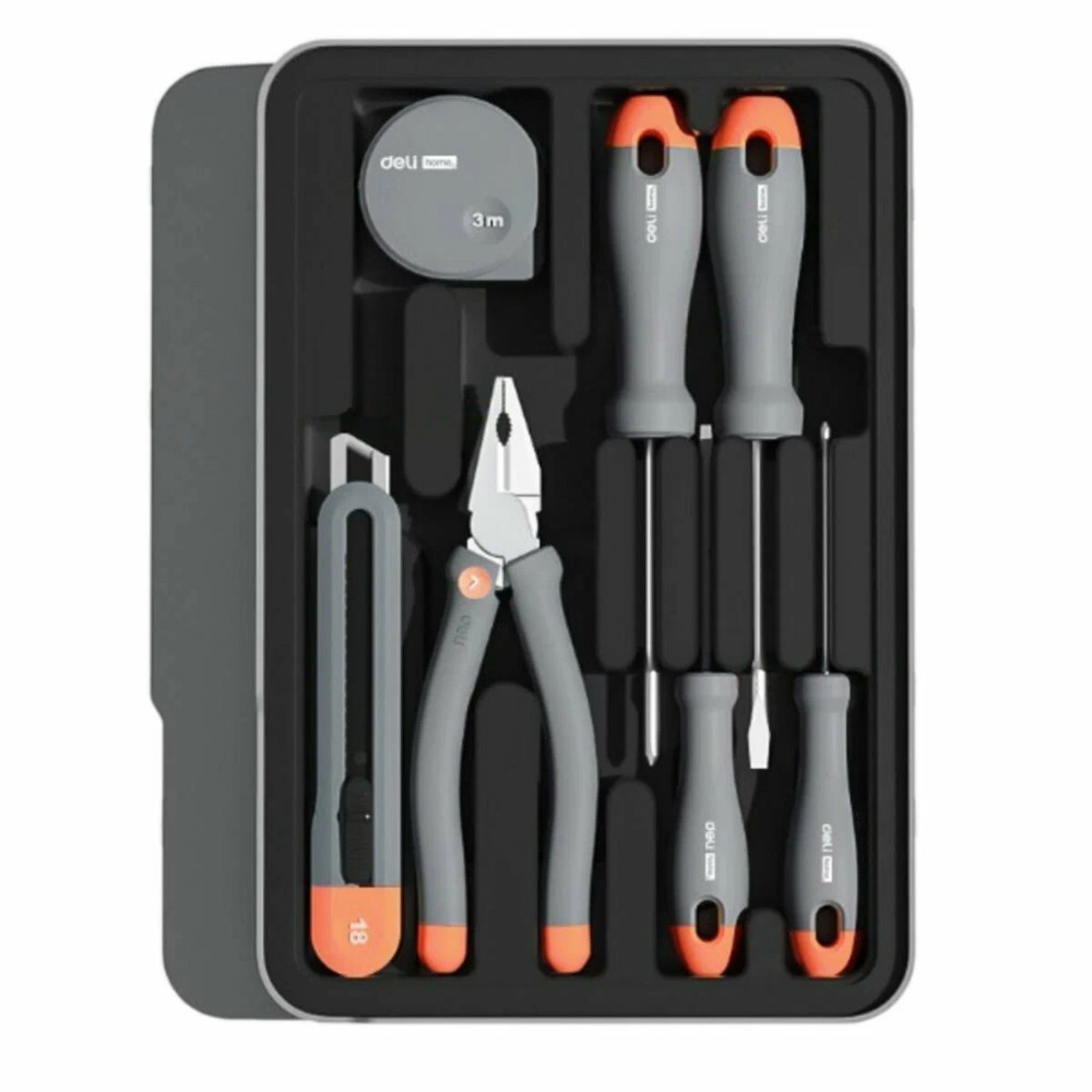 Набор ручного инструмента Deli HS H1001-ADE, 15 предметов, бокс, Soft Touch, оранжевый