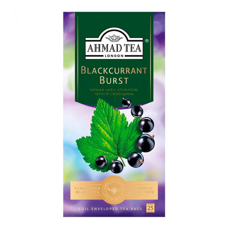 Чай "Ahmad Tea Blackcurrant Burst", 25 пакетиков x1.5 гр, черный, со вкусом черной смородины