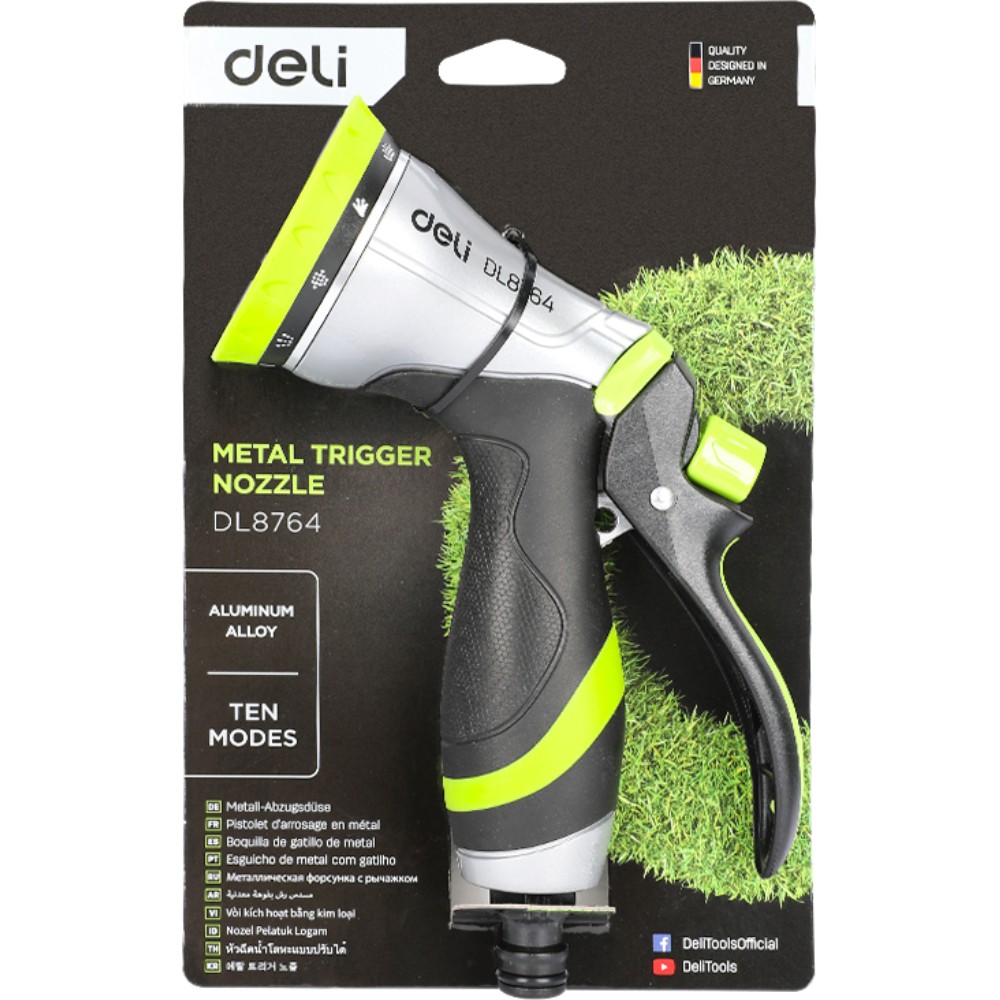 Пистолет-распылитель Deli GS EDL8764, 10 функций, быстросъем, фиксатор курка, корпус аллюм., черный, зеленый - 4