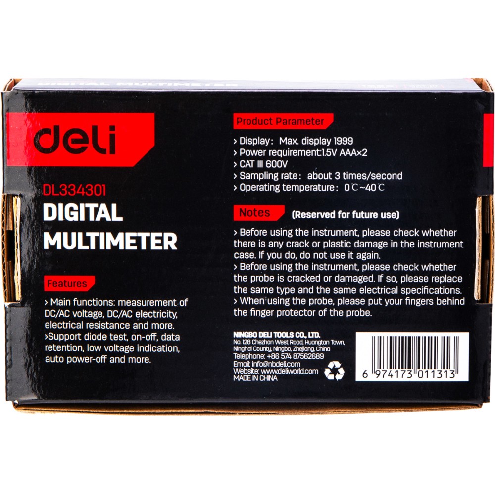 Мультиметр цифровой Deli RS EDL334301, 600В, универсальный, черный - 4