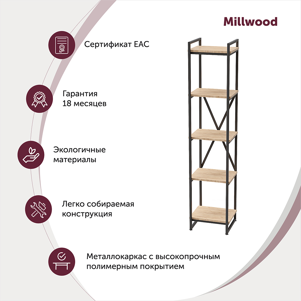 Стеллаж "Loft CH-2", 400х350х1820 мм, черный, белый крафт - 3