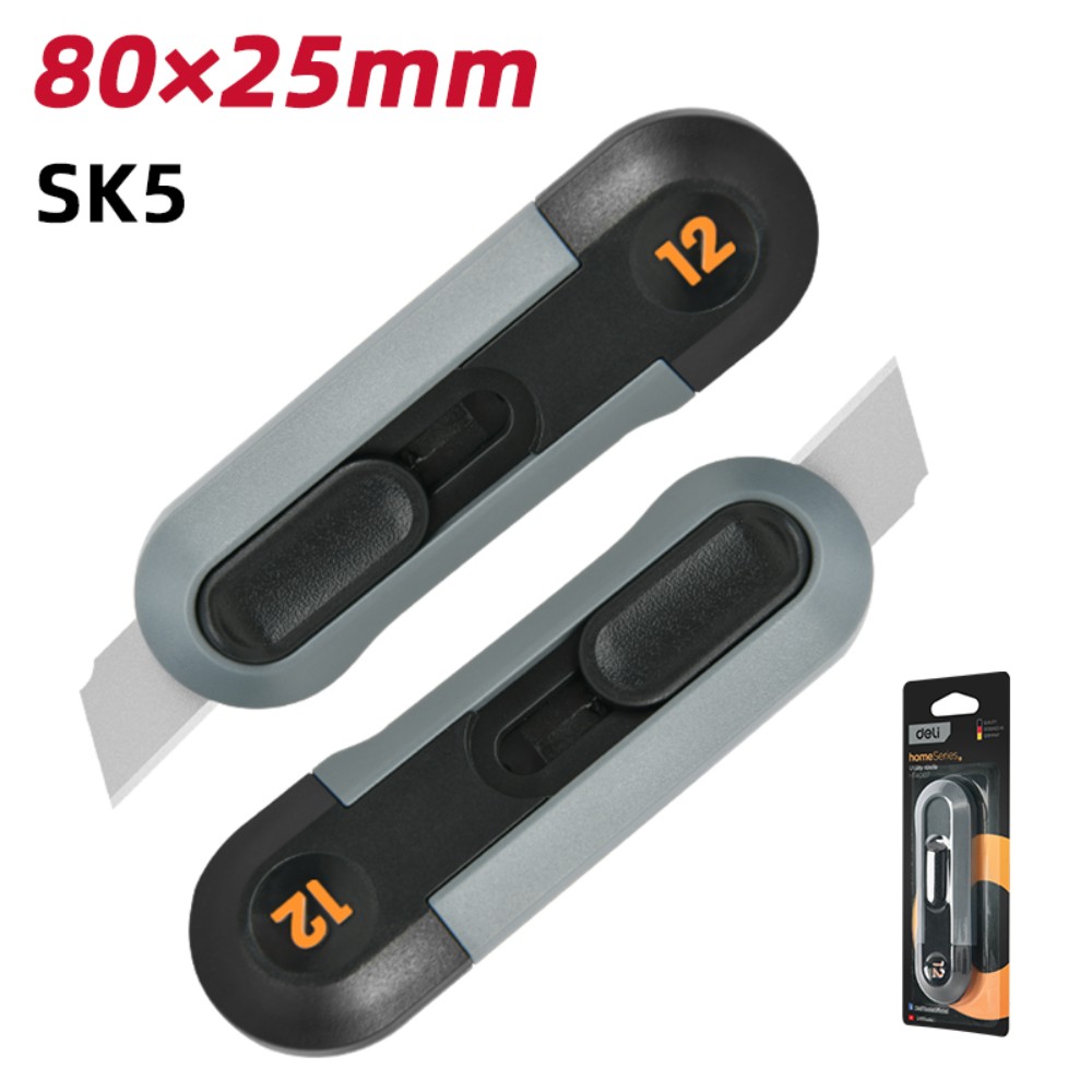 Нож строительный Deli HS EHT4007, 80x25 мм, Soft Touch, черный