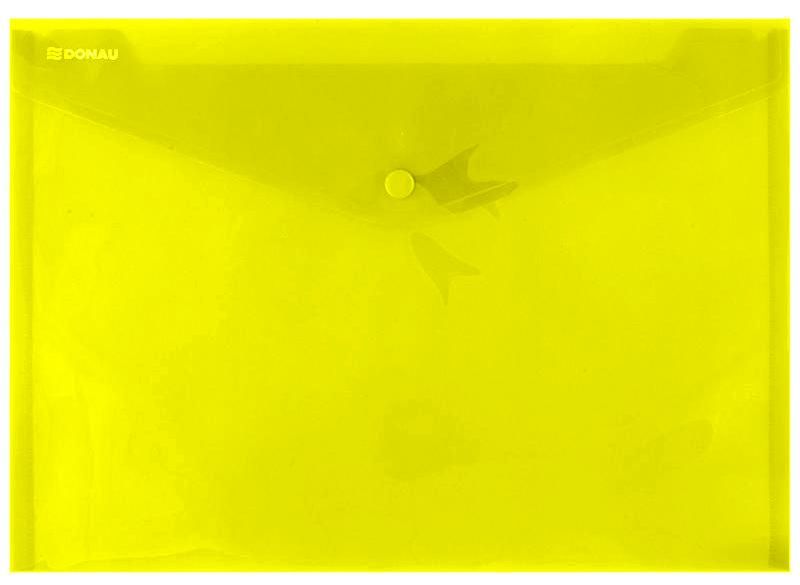 Папка-конверт на кнопке "Donau", A4, желтый прозрачный