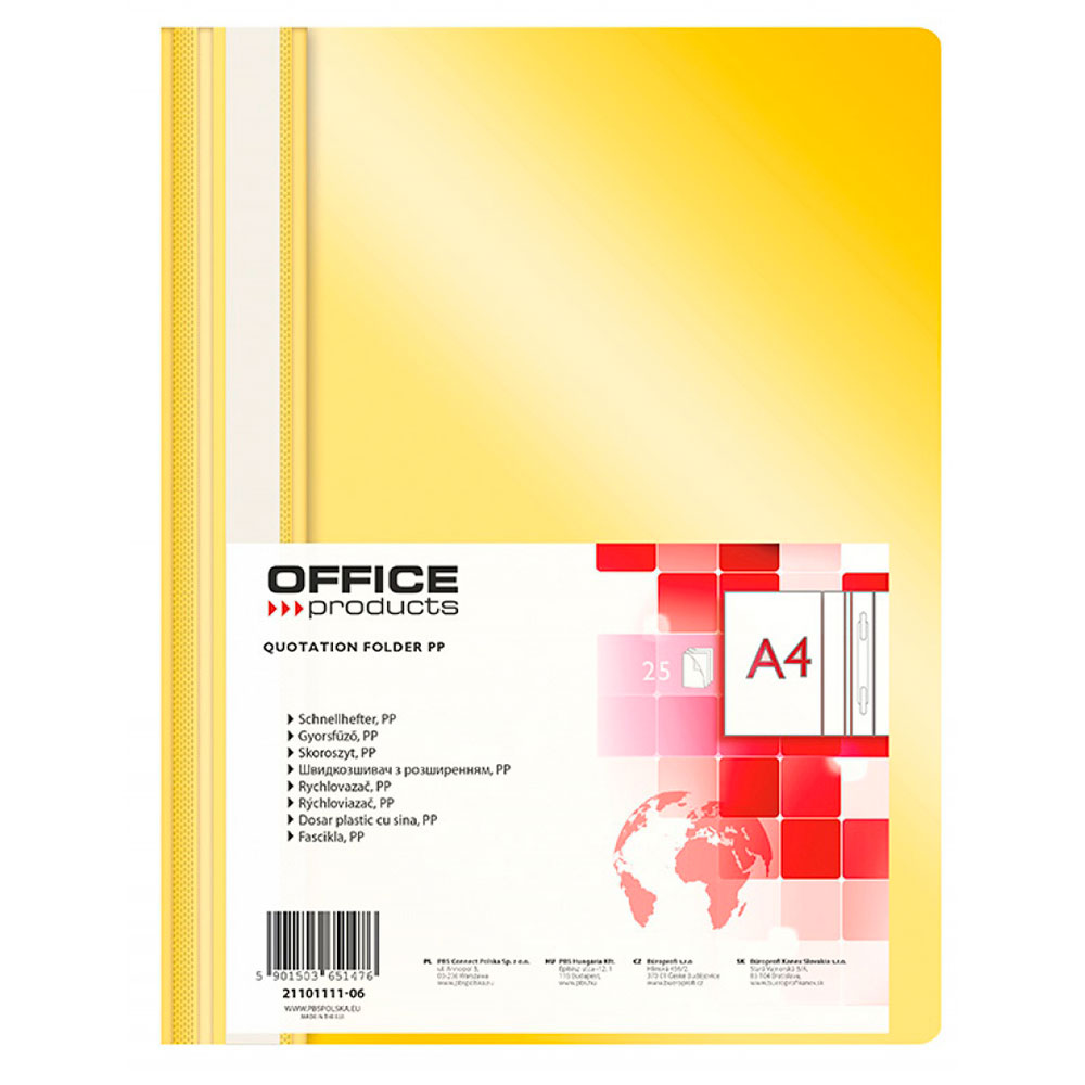 Папка скоросшиватель "Office Products", А4, желтый