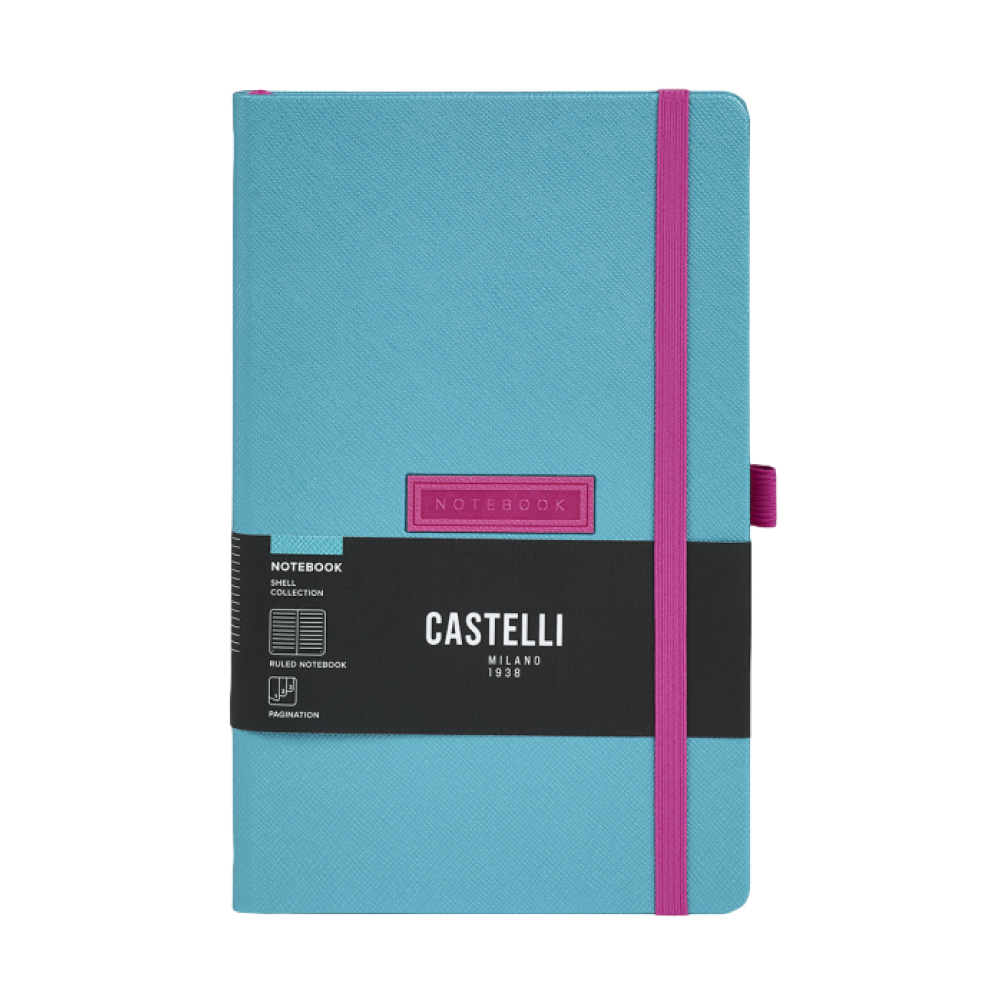 Блокнот "Shell turquoise", А5, 96 листов, голубой, срез розовый