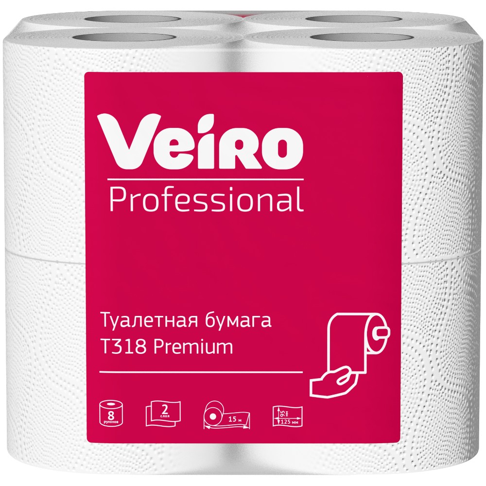 Бумага туалетная Veiro Professional Premium, в стандартных рулонах, 8 рул, 15 м, 2 слоя