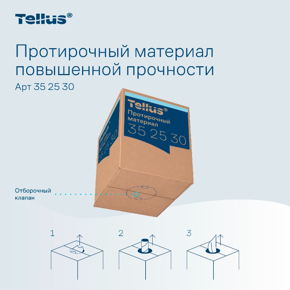 Протирочный материал нетканый Tellus c центральной вытяжкой повышенной прочности, 1 слой, 106,4 м, WM1/WM3 - 20
