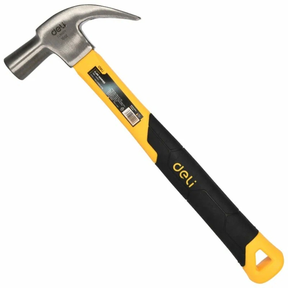 Молоток-гвоздодер "Deli" 0,5 кг, фиберглассовая рукоятка