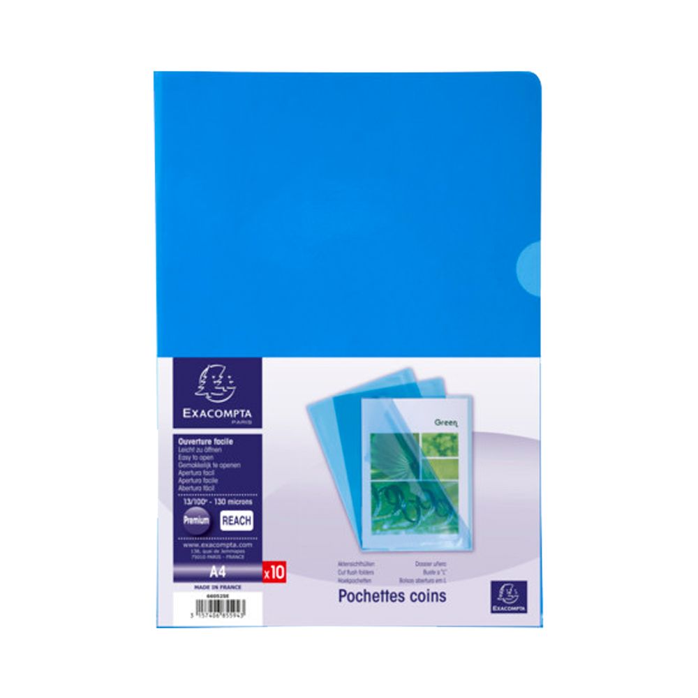 Папка-уголок "Exacompta", А4, 130 мк, ПВХ, прозрачный, синий - 4