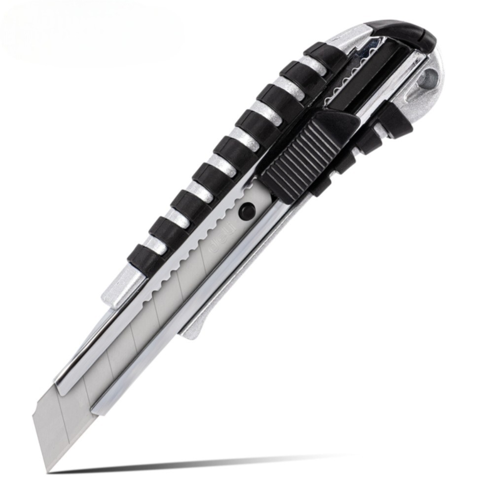 Нож строительный Deli YS DL4254, 18 мм, прорезиненная рукоятка, серебристый, черный