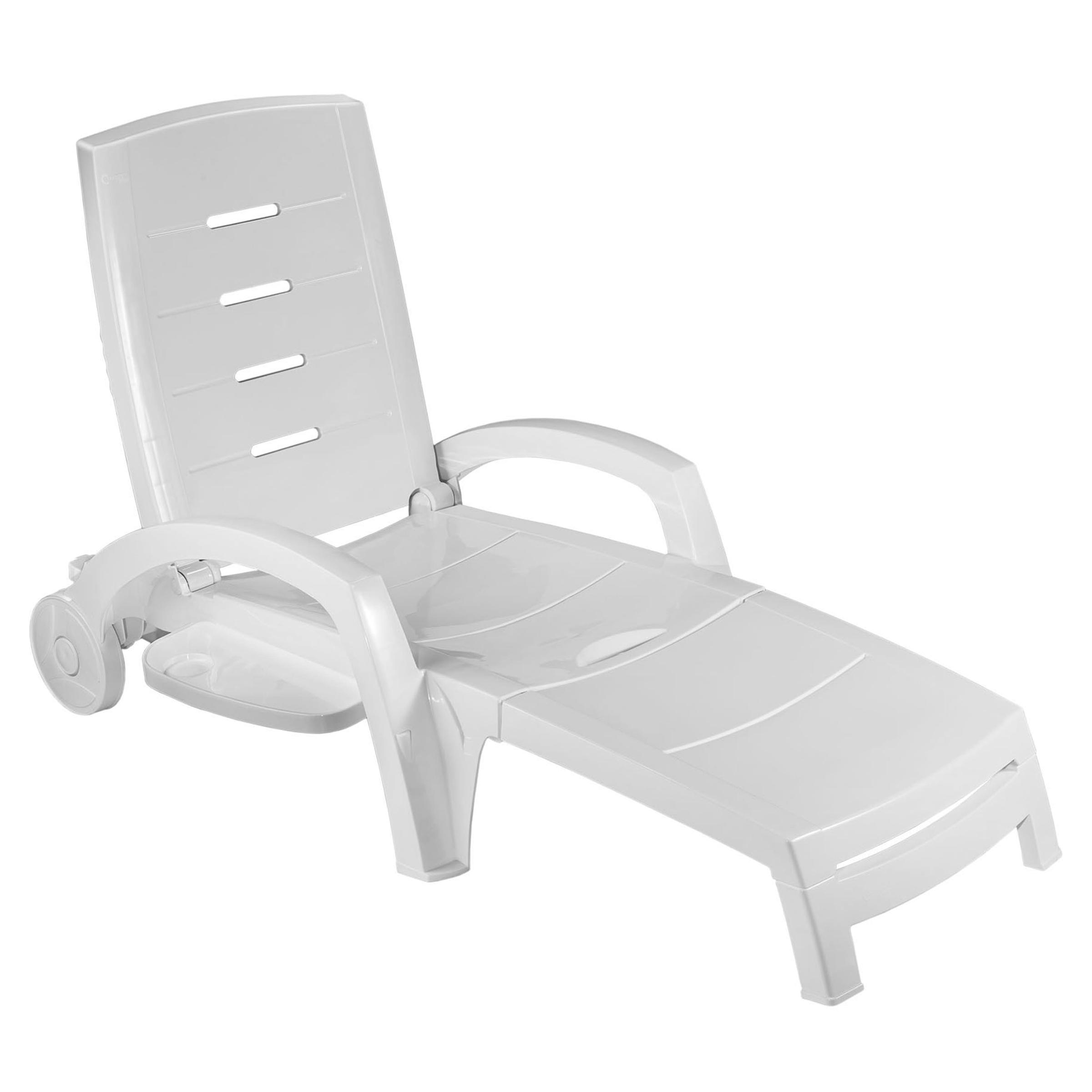 Шезлонг складной на колесах, пластик, белый