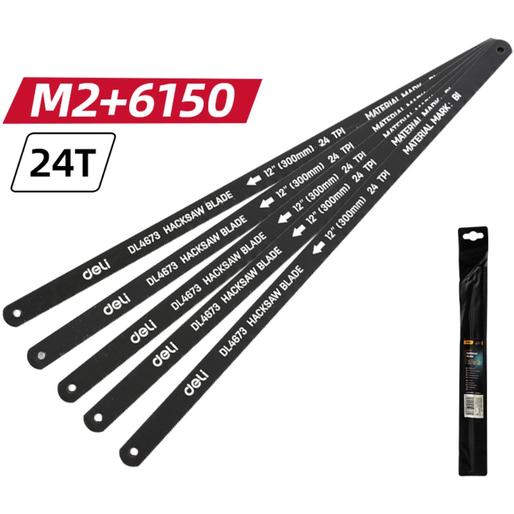 Набор полотен для ножовки Deli YS EDL4673, по металлу, 300 мм, 24TPI, 5 шт, черный - 2