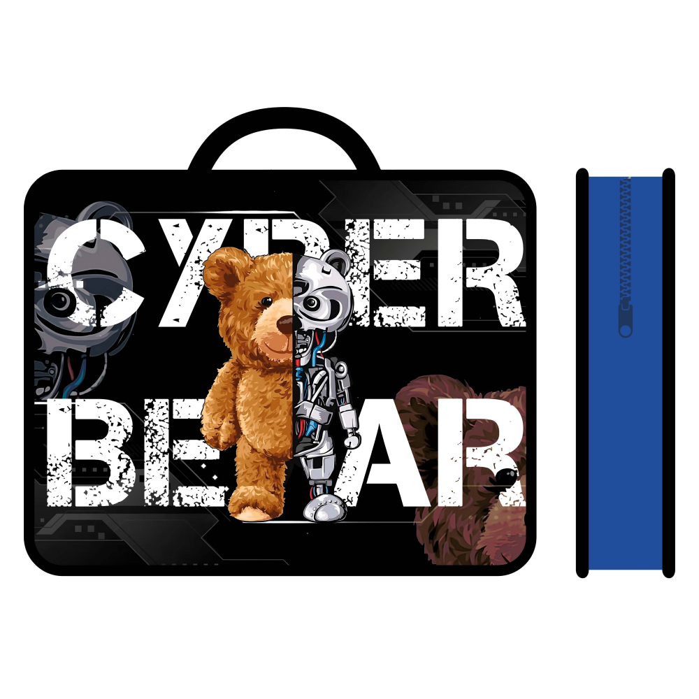 Папка для тетрадей "Cyber bear", А4, на молнии, пластик, черный
