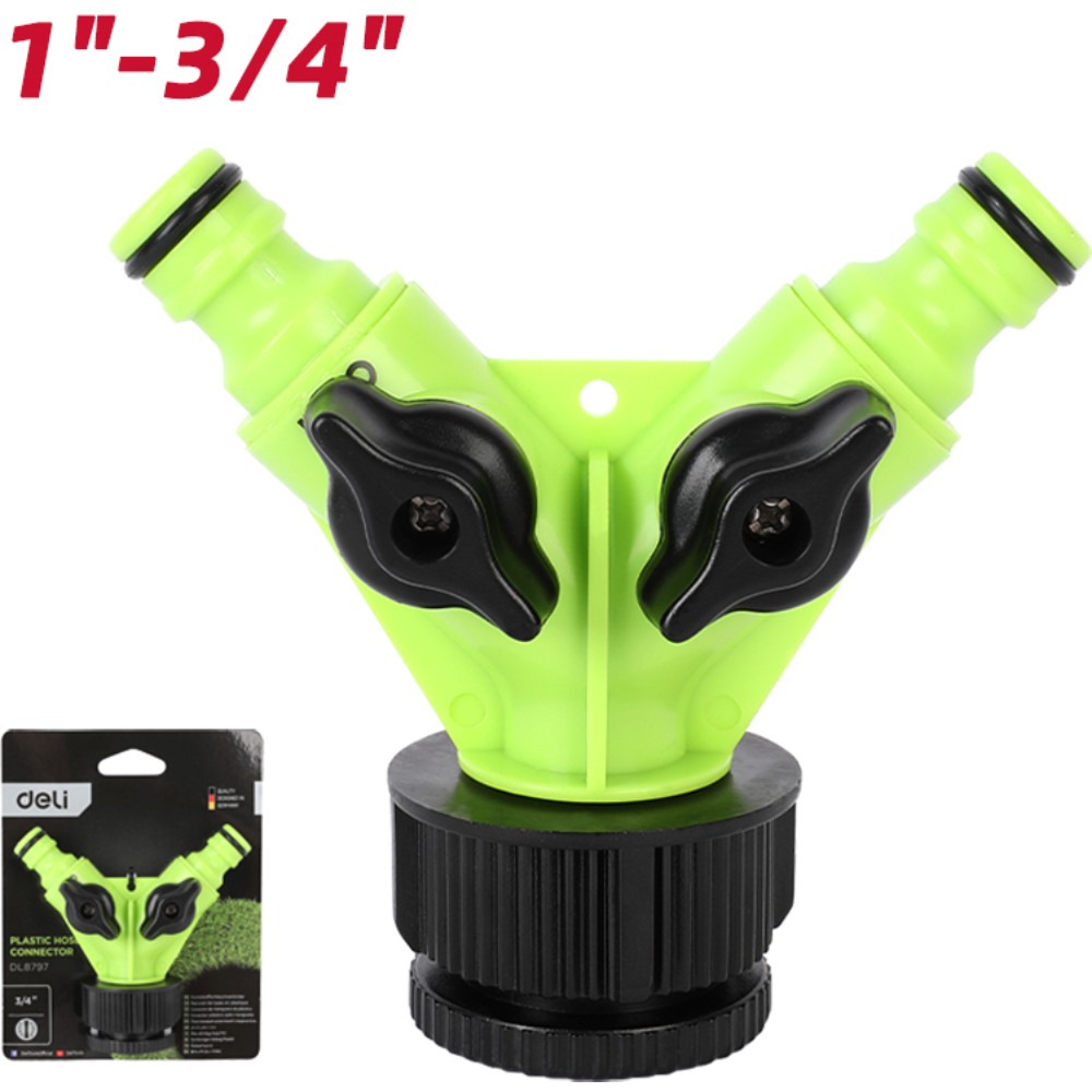Распределитель поливочный двухканальный Deli GS EDL8797, 3/4", черный, зеленый - 2