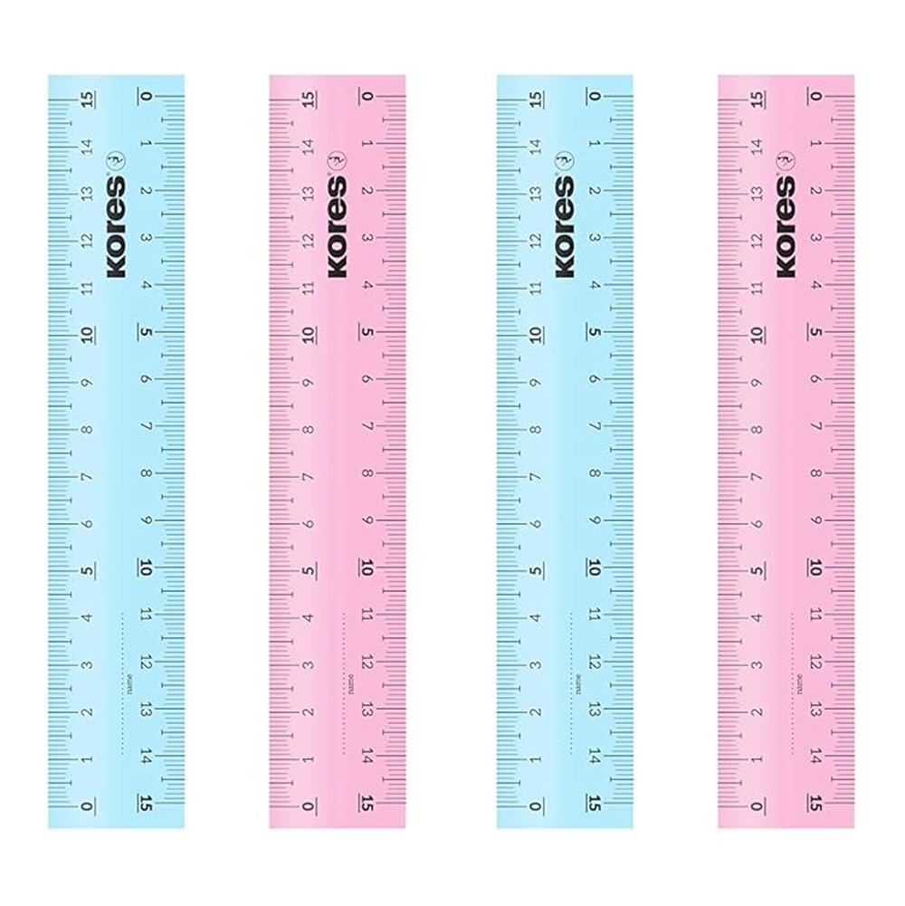 Линейка "Kores", 15 см, пластик, ассорти