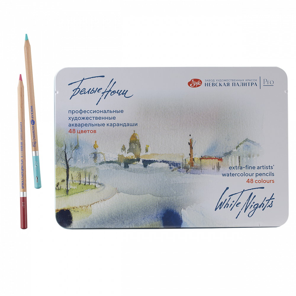 Карандаш акварельный "Белые ночи", набор 48 цветов, жестяной пенал - 2