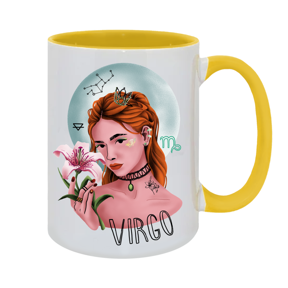 Кружка керамическая "Дева", 450 мл, белый, золотисто-желтый                