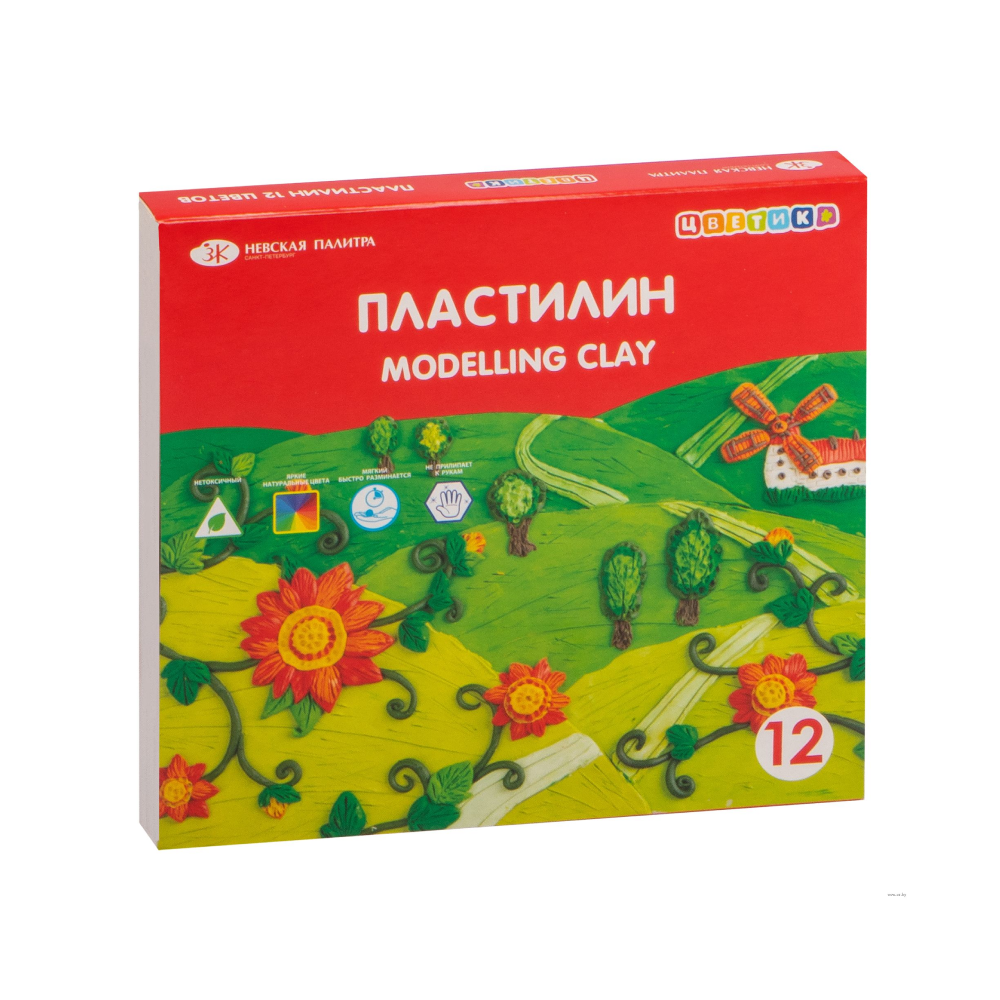 Пластилин "Цветик", 12 цветов