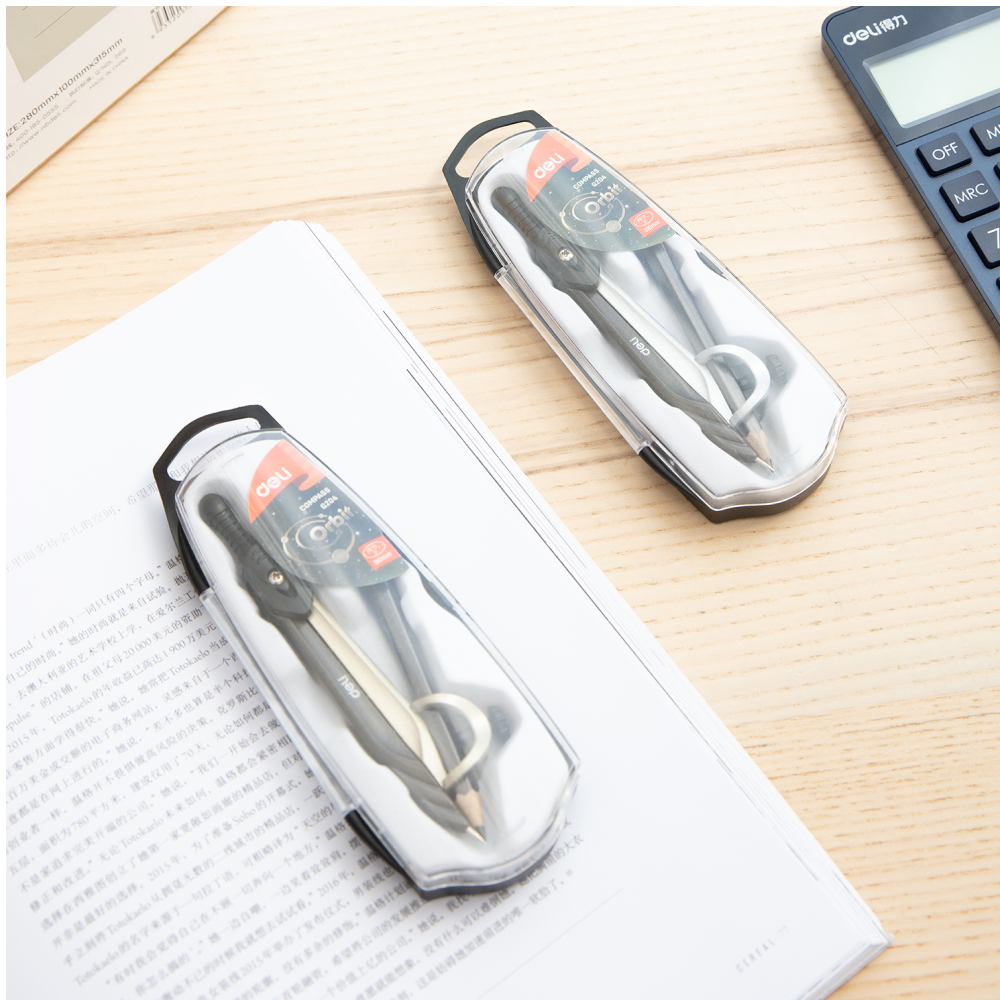 Циркуль "Deli EG20402", с карандашом, футляр, ассорти