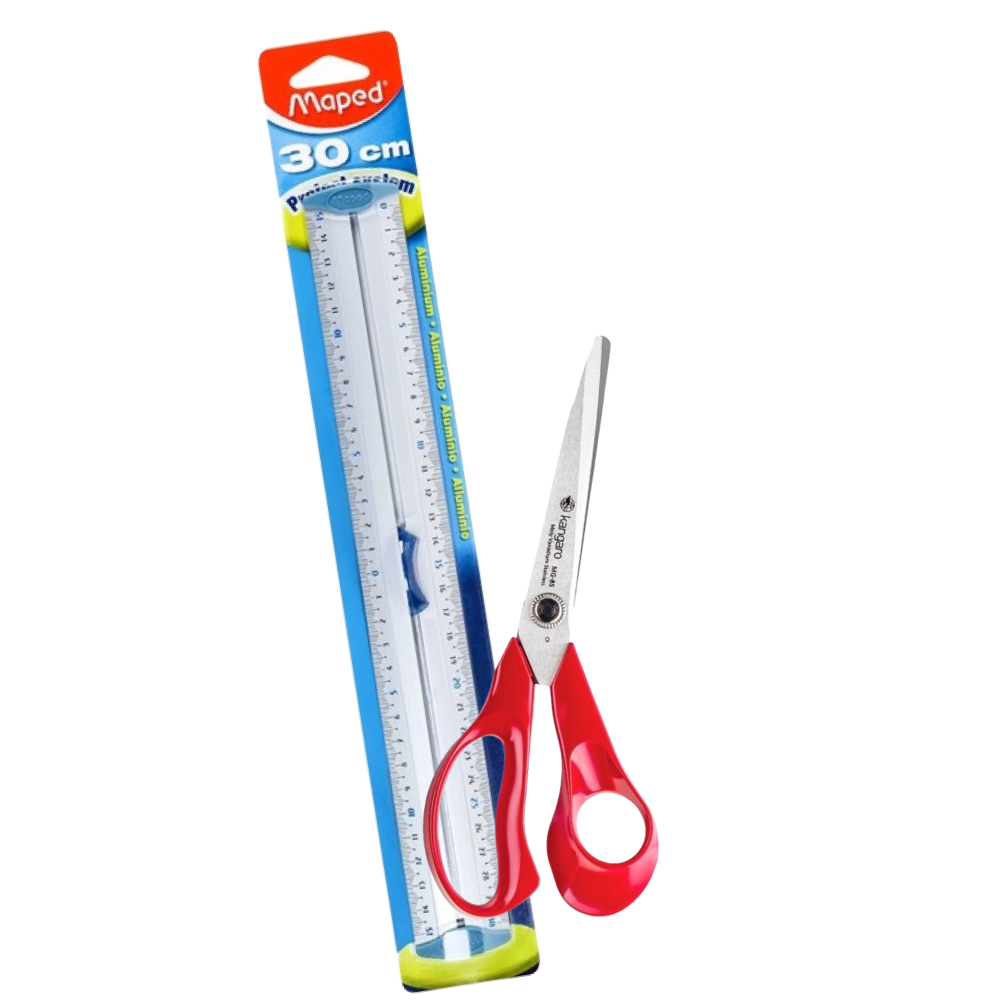 Набор линейка металлическая Maped "Aluminium" 30 см + ножницы Kangaro 21,6 см