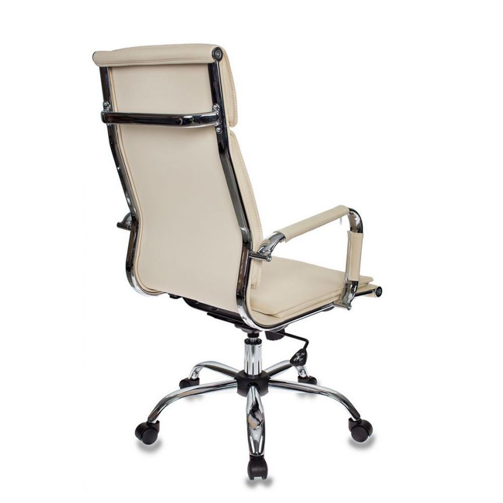 Кресло для руководителя "Бюрократ CH-993" высокая спинка, кожзам, хром, слоновая ность - 2