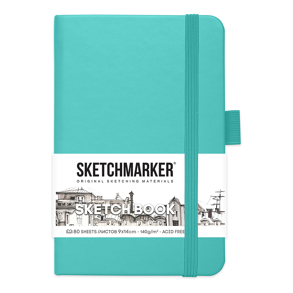 Скетчбук "Sketchmarker", 9x14 см, 140 г/м2, 80 листов, аквамарин