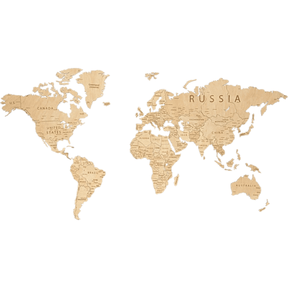 Декор на стену "Карта мира на английском языке" одноуровневый на стену, XXL 3195, натуральный, 100x181 см