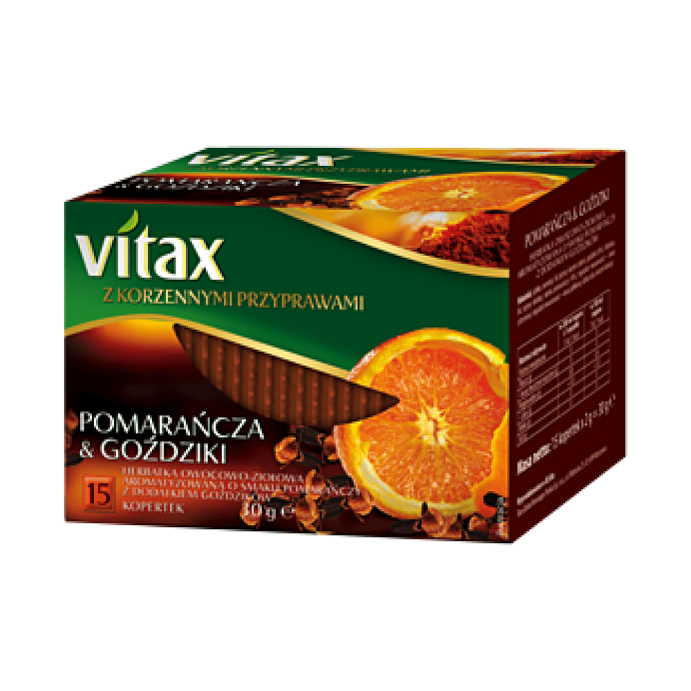 Чай "Vitax", 15 пакетиков x2 г, фруктовый, со вкусом апельсина и гвоздики