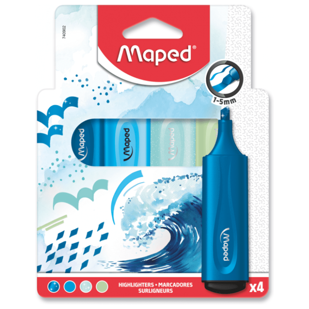 Набор маркеров текстовых Maped "Fluo Peps", 4 шт, ассорти, синий