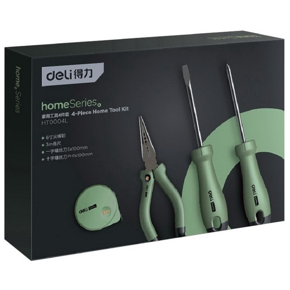 Набор инструментов 4 предмета Deli "Home", зеленый, серый - 8